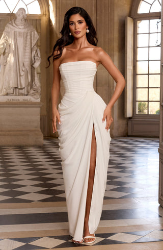 T.X Cyra Maxi Dress Chiffon Strapless Internal Corset Ivory