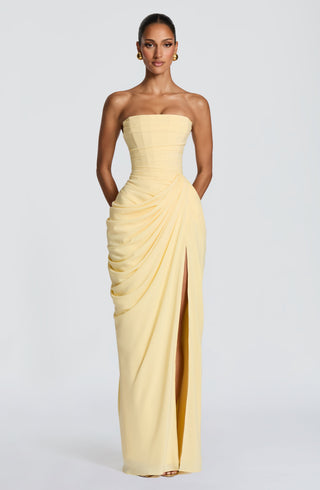 T.X Cyra Maxi Dress Chiffon Corset Bodice Lemon