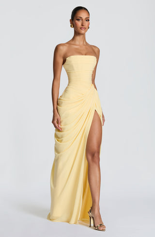 T.X Cyra Maxi Dress Chiffon Corset Bodice Lemon