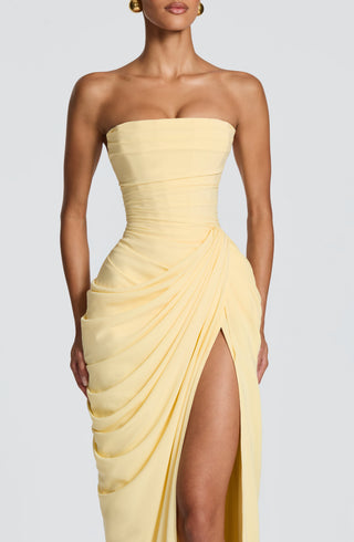 T.X Cyra Maxi Dress Chiffon Corset Bodice Lemon