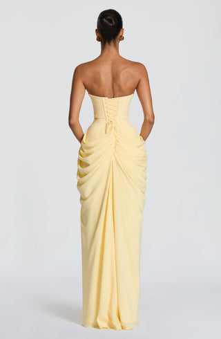 T.X Cyra Maxi Dress Chiffon Corset Bodice Lemon