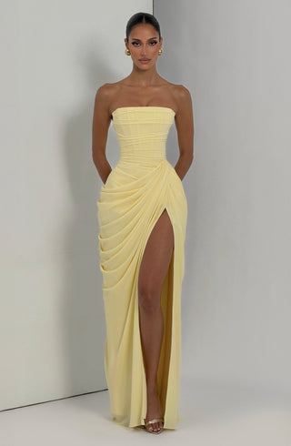 T.X Cyra Maxi Dress Chiffon Corset Bodice Lemon