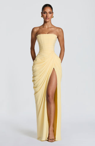T.X Cyra Maxi Dress Chiffon Corset Bodice Lemon