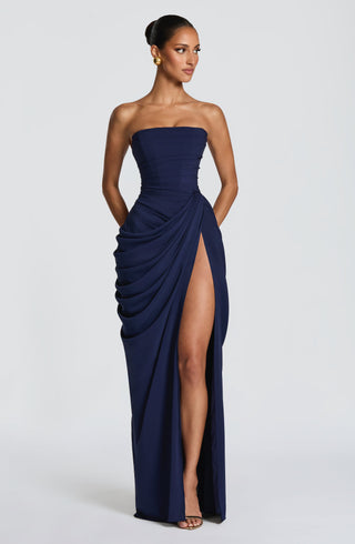T.X Cyra Maxi Dress Strapless Chiffon Navy