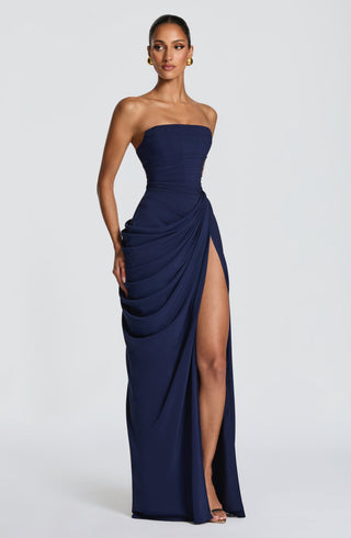 T.X Cyra Maxi Dress Strapless Chiffon Navy