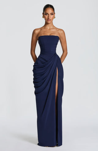 T.X Cyra Maxi Dress Strapless Chiffon Navy