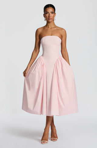 S.M Darla Midi Dress Strapless Cotton Poplin Blush