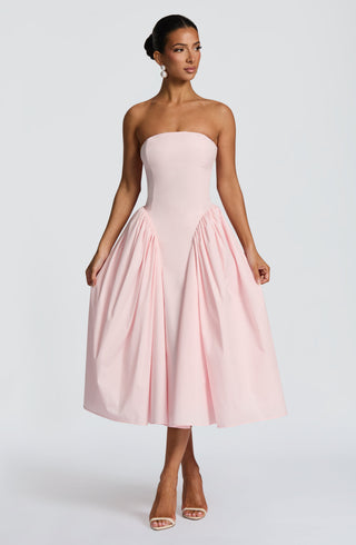 S.M Darla Midi Dress Strapless Cotton Poplin Blush