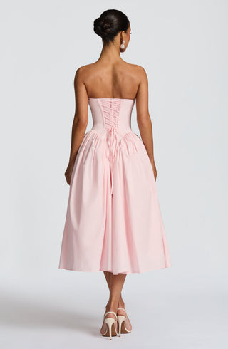 S.M Darla Midi Dress Strapless Cotton Poplin Blush