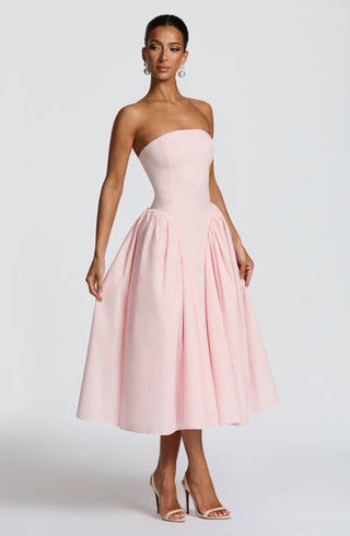S.M Darla Midi Dress Strapless Cotton Poplin Blush