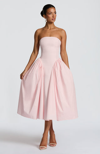 S.M Darla Midi Dress Strapless Cotton Poplin Blush