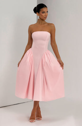 S.M Darla Midi Dress Strapless Cotton Poplin Blush