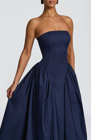 S.M Darla Midi Strapless Corset Dress Cotton Poplin Navy