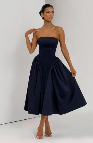 S.M Darla Midi Strapless Corset Dress Cotton Poplin Navy