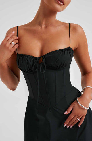 R.F Deanna Midi Dress Cotton-Blend Corseted Bodice Black