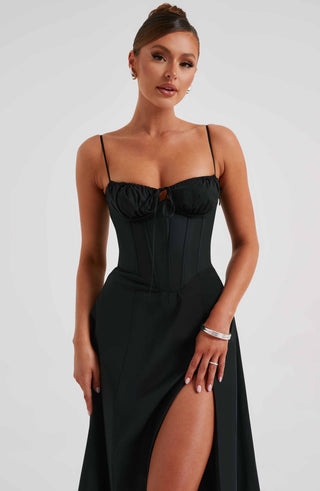 R.F Deanna Midi Dress Cotton-Blend Corseted Bodice Black