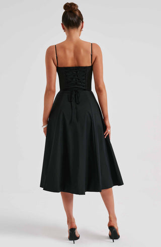 R.F Deanna Midi Dress Cotton-Blend Corseted Bodice Black