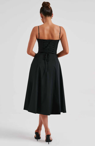 R.F Deanna Midi Dress Cotton-Blend Corseted Bodice Black