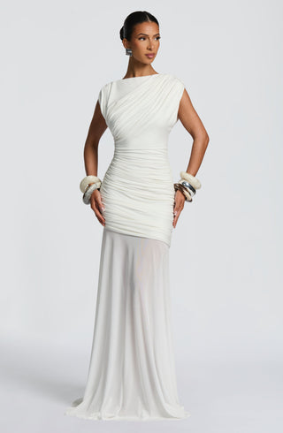 L.F Demelza Maxi Dress Modal Jersey Mesh, Ivory