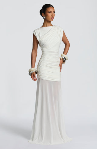 L.F Demelza Maxi Dress Modal Jersey Mesh, Ivory