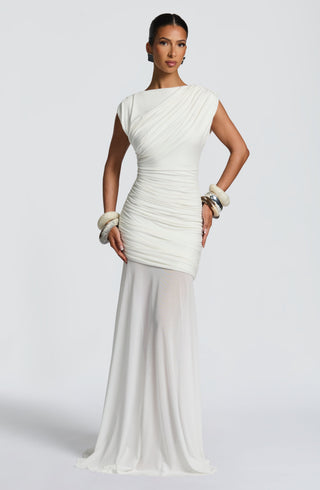 L.F Demelza Maxi Dress Modal Jersey Mesh, Ivory