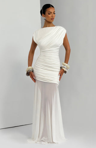 L.F Demelza Maxi Dress Modal Jersey Mesh, Ivory