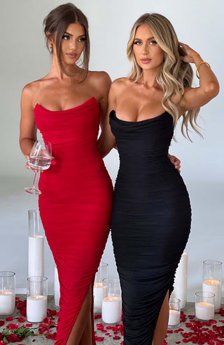 L.F Demi Maxi Dress Power Mesh Strapless Black