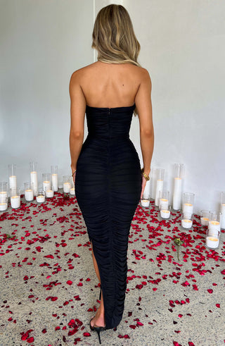 L.F Demi Maxi Dress Power Mesh Strapless Black