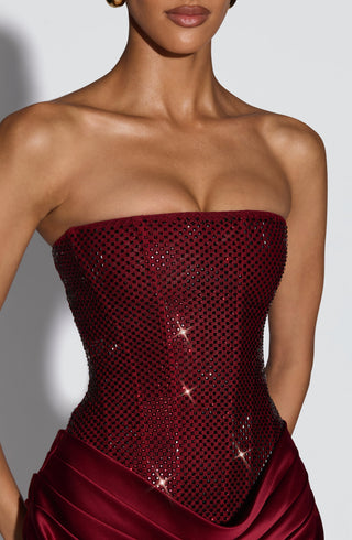 T.X Ebony Mini Dress Corset Bodice Embellished Rhinestones Burgundy