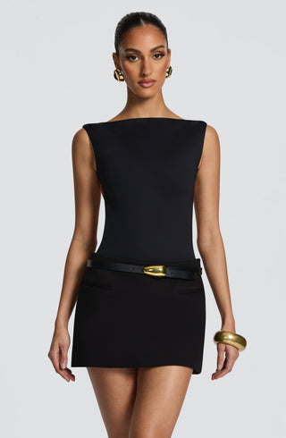 S.M Edna Mini Skirt Non-Stretch Suiting Mid-Rise Black