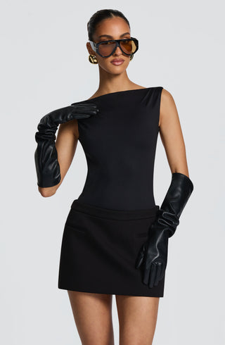 S.M Edna Mini Skirt Non-Stretch Suiting Mid-Rise Black