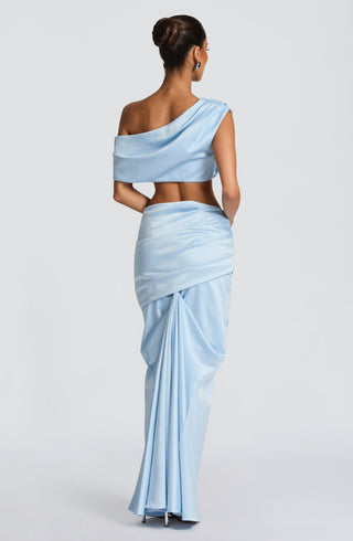 M.T Edwina Top Stretch Satin One-Shoulder Glacier Blue