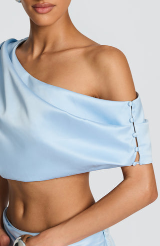 M.T Edwina Top Stretch Satin One-Shoulder Glacier Blue