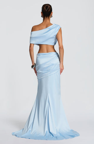 M.T Edwina Top Stretch Satin One-Shoulder Glacier Blue