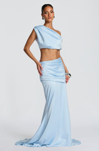 M.T Edwina Top Stretch Satin One-Shoulder Glacier Blue