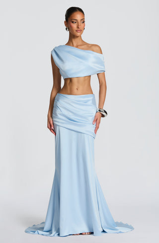 M.T Edwina Top Stretch Satin One-Shoulder Glacier Blue