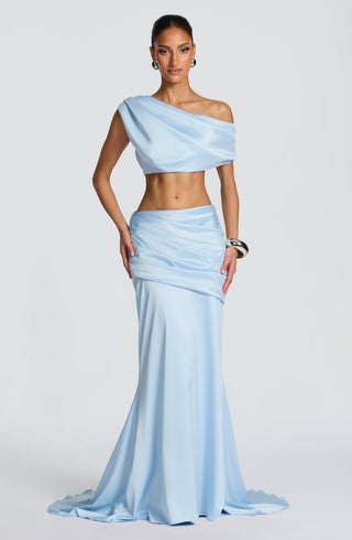 M.T Edwina Top Stretch Satin One-Shoulder Glacier Blue