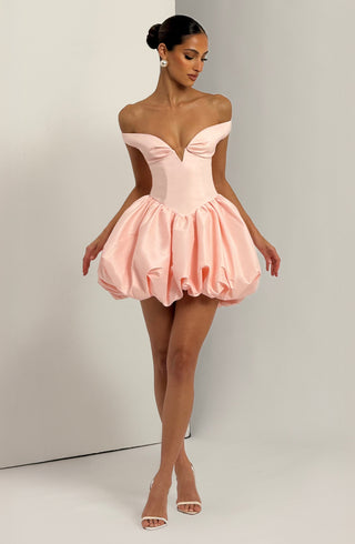 S.M Eileen Mini Dress Textured Taffeta Sweetheart Neckline Blush