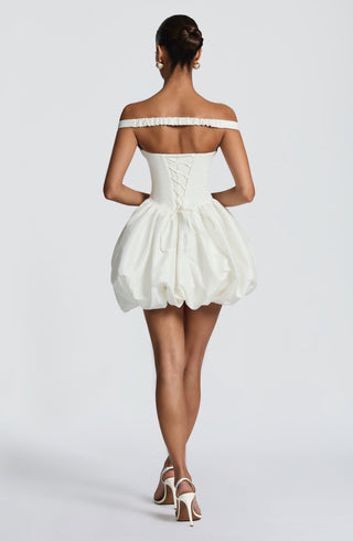 S.M Eileen Mini Dress Textured Taffeta Puffball Skirt Ivory