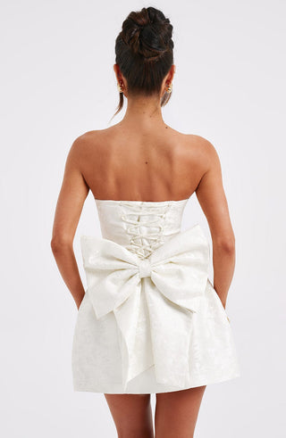 K.Y Elenora Mini Dress Floral Jacquard Strapless Ivory