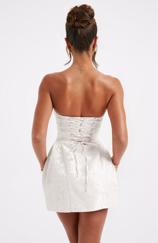 K.Y Elenora Mini Dress Floral Jacquard Strapless Ivory