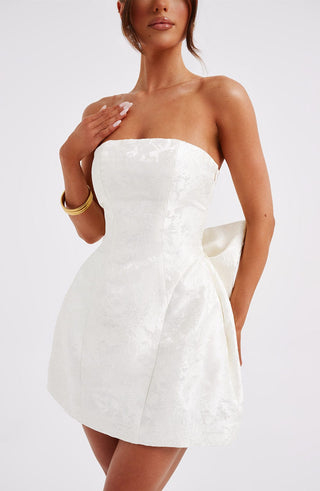 K.Y Elenora Mini Dress Floral Jacquard Strapless Ivory