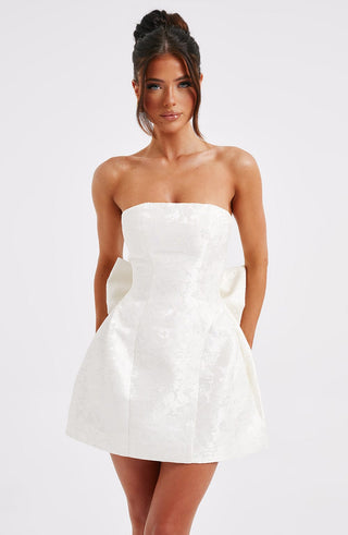 K.Y Elenora Mini Dress Floral Jacquard Strapless Ivory