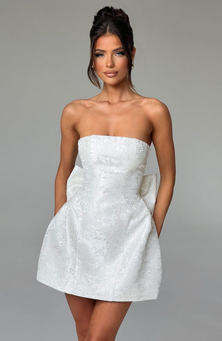 K.Y Elenora Mini Dress Floral Jacquard Strapless Ivory