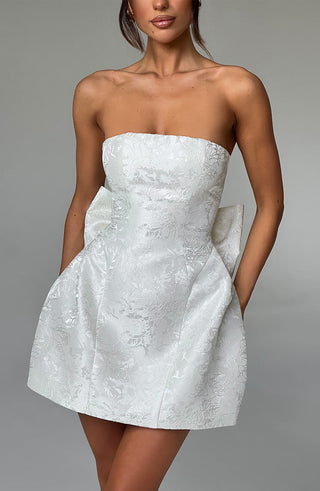 K.Y Elenora Mini Dress Floral Jacquard Strapless Ivory