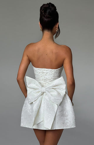 K.Y Elenora Mini Dress Floral Jacquard Strapless Ivory