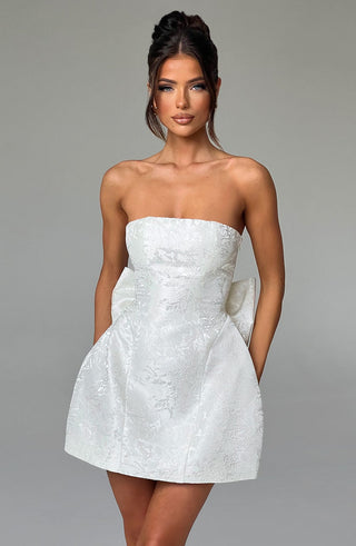 K.Y Elenora Mini Dress Floral Jacquard Strapless Ivory