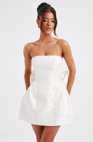 K.Y Elenora Mini Dress Floral Jacquard Strapless Ivory