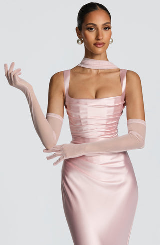 L.F Eli Elbow-Length Mesh Stretch Formal Gloves Blush