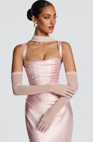 L.F Eli Elbow-Length Mesh Stretch Formal Gloves Blush